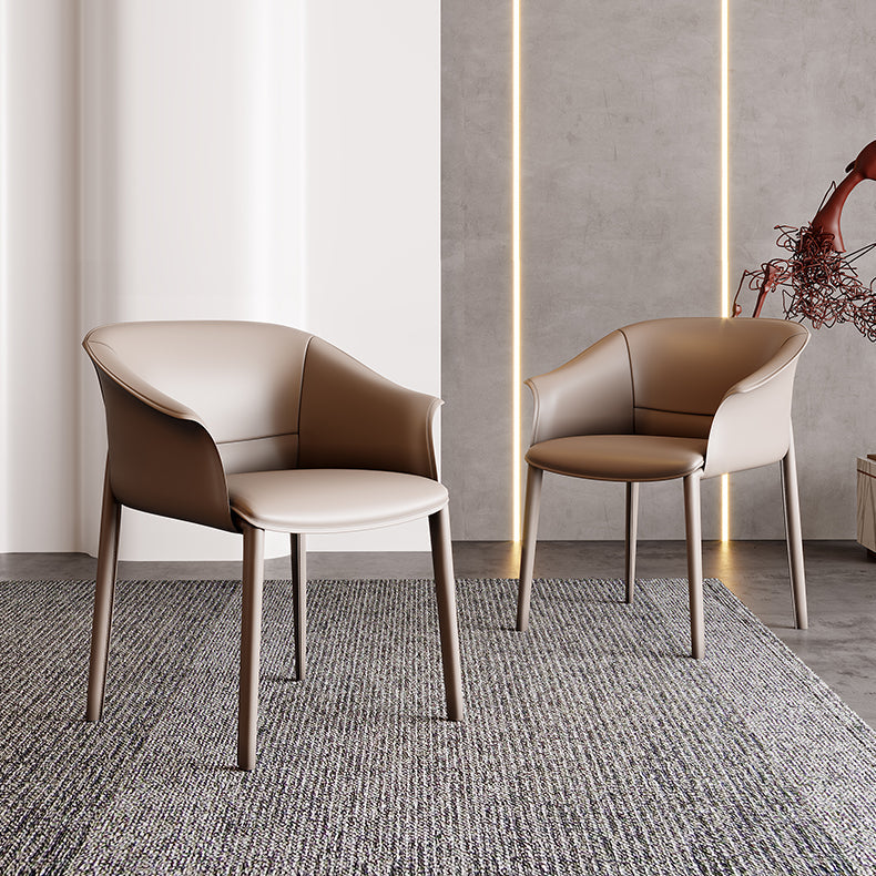 Contemporary Arm Dining Chairs Faux Leather Low Back Dining Side Chair