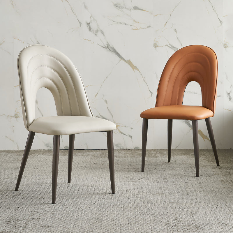 Contemporary Armless Dining Chairs Faux Leather Open Back Dining Side Chair