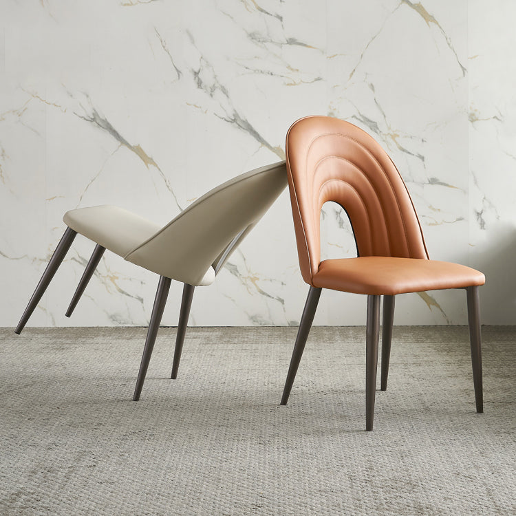 Contemporary Armless Dining Chairs Faux Leather Open Back Dining Side Chair