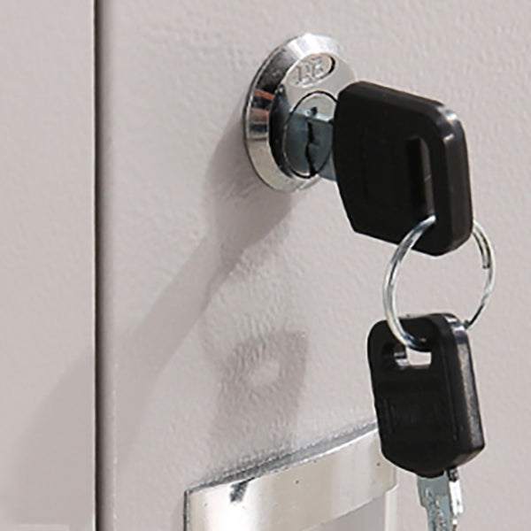 Grijze kast met metalen deur moderne scharnierende deur opbergkast voor thuis