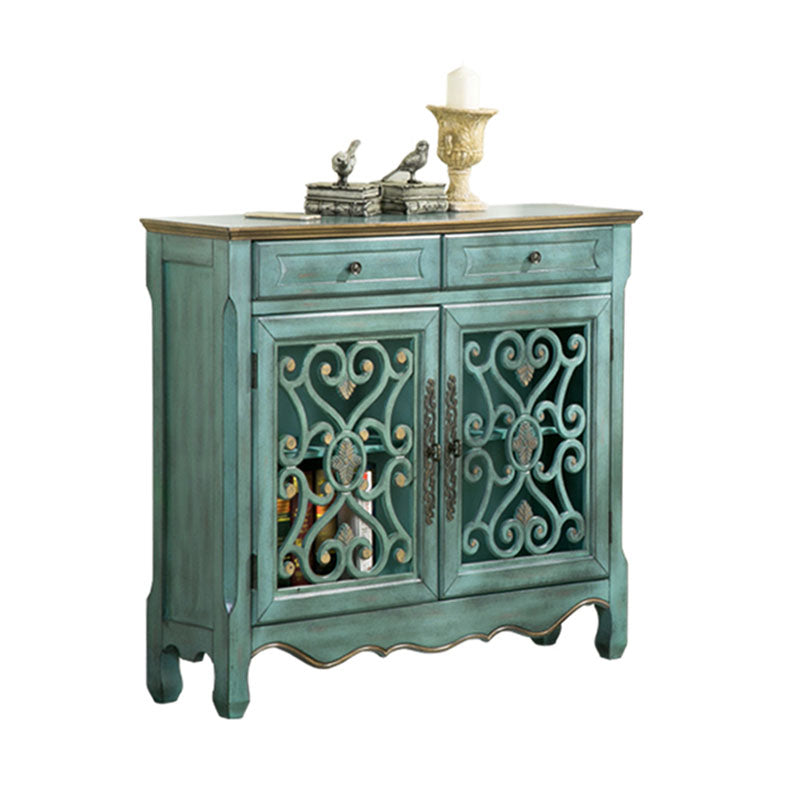 Glam Style Server Solid Wood Sideboard with Door for Dining Room 40.9"L x 11"W x 36.2"H Blue Clearhalo 'buffet_sideboard' 'Buffets & Sideboards' 'furn' 'furn_buffet_sideboard' 'Furniture' 'Kitchen & Dining Furniture' 5590821