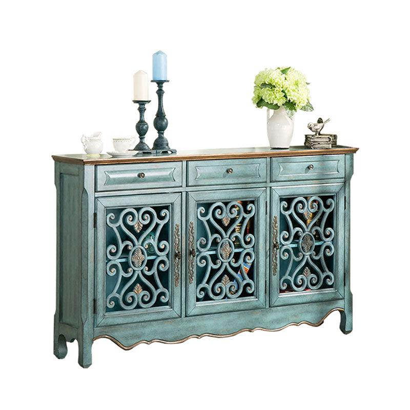 Glam Style Server Solid Wood Sideboard with Door for Dining Room 60.2"L x 12"W x 36.2"H Blue Clearhalo 'buffet_sideboard' 'Buffets & Sideboards' 'furn' 'furn_buffet_sideboard' 'Furniture' 'Kitchen & Dining Furniture' 5590822