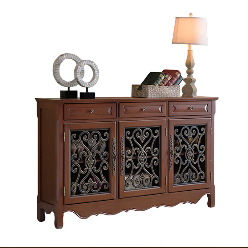 Glam Style Server Solid Wood Sideboard with Door for Dining Room 60.2"L x 12"W x 36.2"H Brown Clearhalo 'buffet_sideboard' 'Buffets & Sideboards' 'furn' 'furn_buffet_sideboard' 'Furniture' 'Kitchen & Dining Furniture' 5590832