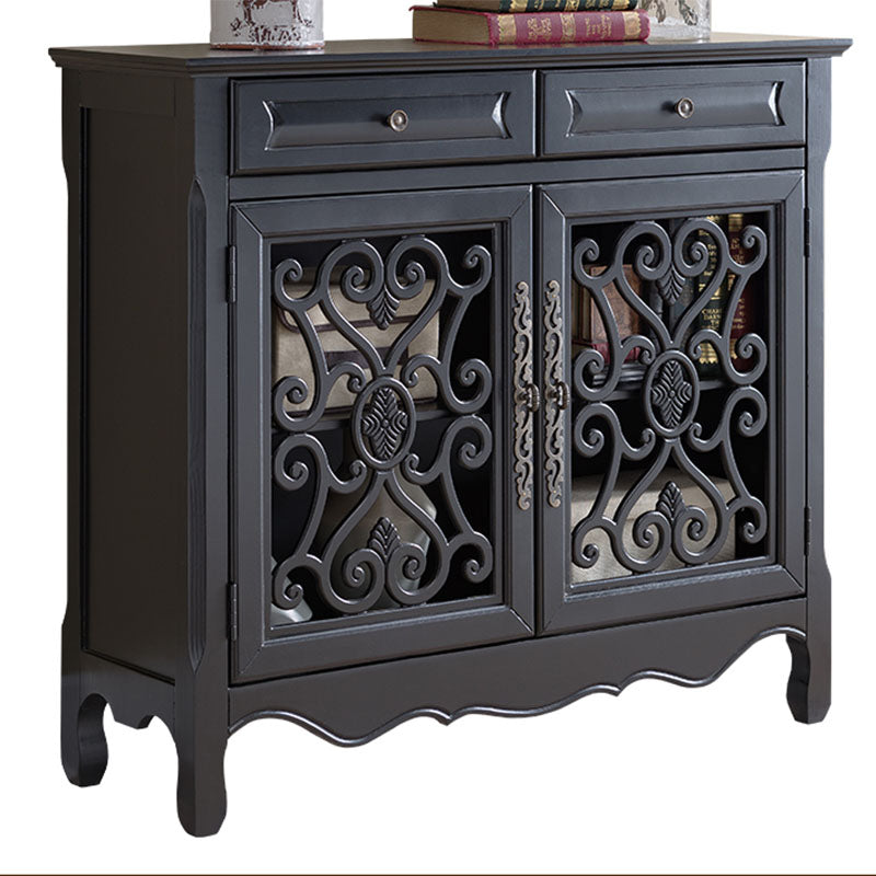 Glam Style Server Solid Wood Sideboard with Door for Dining Room 40.9"L x 11"W x 36.2"H Black Clearhalo 'buffet_sideboard' 'Buffets & Sideboards' 'furn' 'furn_buffet_sideboard' 'Furniture' 'Kitchen & Dining Furniture' 5590834