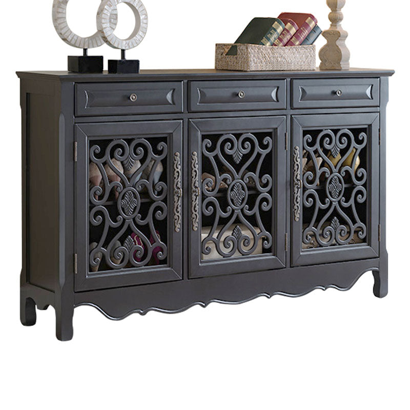 Glam Style Server Solid Wood Sideboard with Door for Dining Room 60.2"L x 12"W x 36.2"H Black Clearhalo 'buffet_sideboard' 'Buffets & Sideboards' 'furn' 'furn_buffet_sideboard' 'Furniture' 'Kitchen & Dining Furniture' 5590836