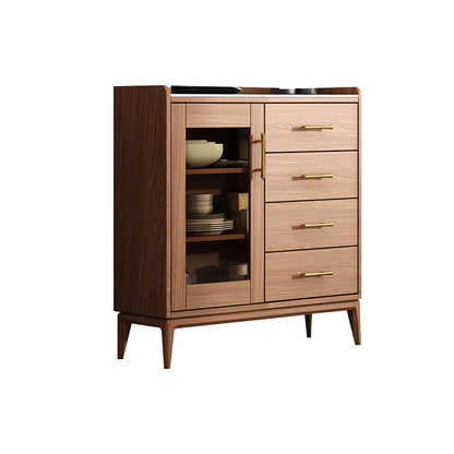 Contemporary Sideboard Brown Wood Frame Sideboard with Door and Drawer for Dining Room 31.5"L x 12"W x 36"H Stone