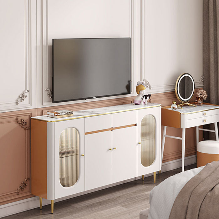 Sideboard di pietra in pietra glam bianca con porta per la cucina