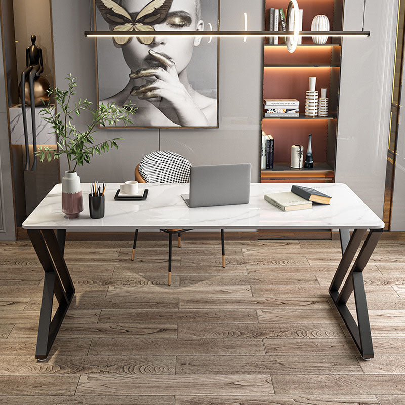 Simple Modern 30" H Desk Rectangular Sled Slate Desk for Home 63"L x 31.5"W x 29.5"H White Clearhalo 'furn' 'furn_office_desk' 'Furniture' 'Office Desks' 'Office Furniture' 'office_desk' 5591175