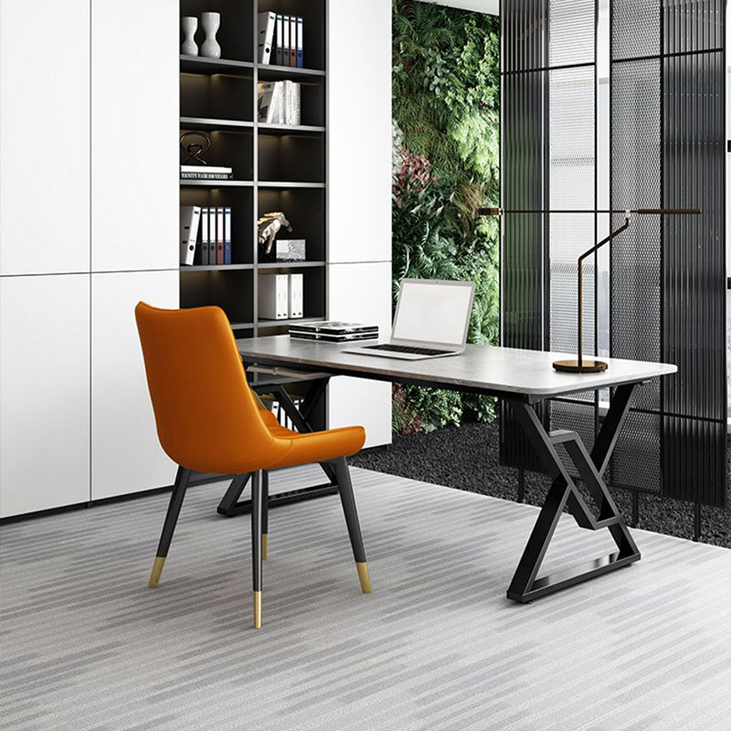 30" H Modern Rectangular Writing Desk Simple Desk with Black Metal Legs 63"L x 31.5"W x 29.5"H Grey Clearhalo 'furn' 'furn_office_desk' 'Furniture' 'Office Desks' 'Office Furniture' 'office_desk' 5591235