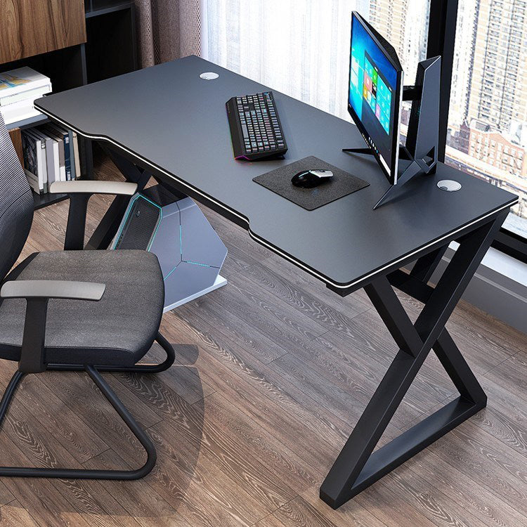 Manufactured Wood Top Computer Desk Industrial Steel Base Desk with Cable Management 55.1"L x 23.6"W x 29.5"H Black Black Clearhalo 'furn' 'furn_office_desk' 'Furniture' 'Office Desks' 'Office Furniture' 'office_desk' 5591250