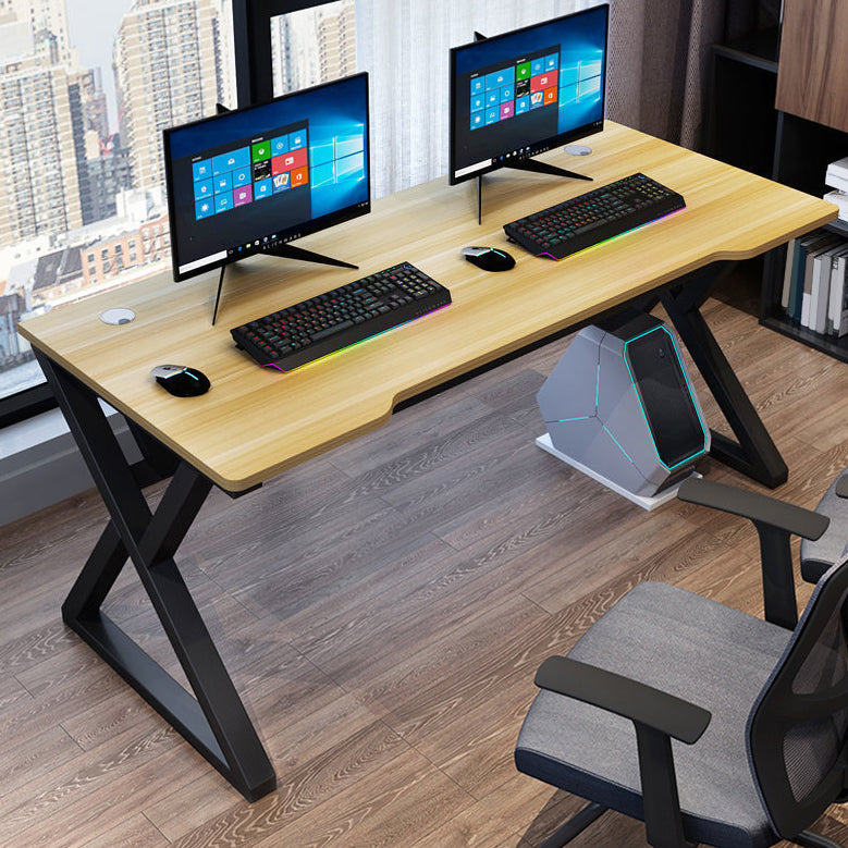 Manufactured Wood Top Computer Desk Industrial Steel Base Desk with Cable Management 63"L x 23.6"W x 29.5"H Black Natural Clearhalo 'furn' 'furn_office_desk' 'Furniture' 'Office Desks' 'Office Furniture' 'office_desk' 5591256