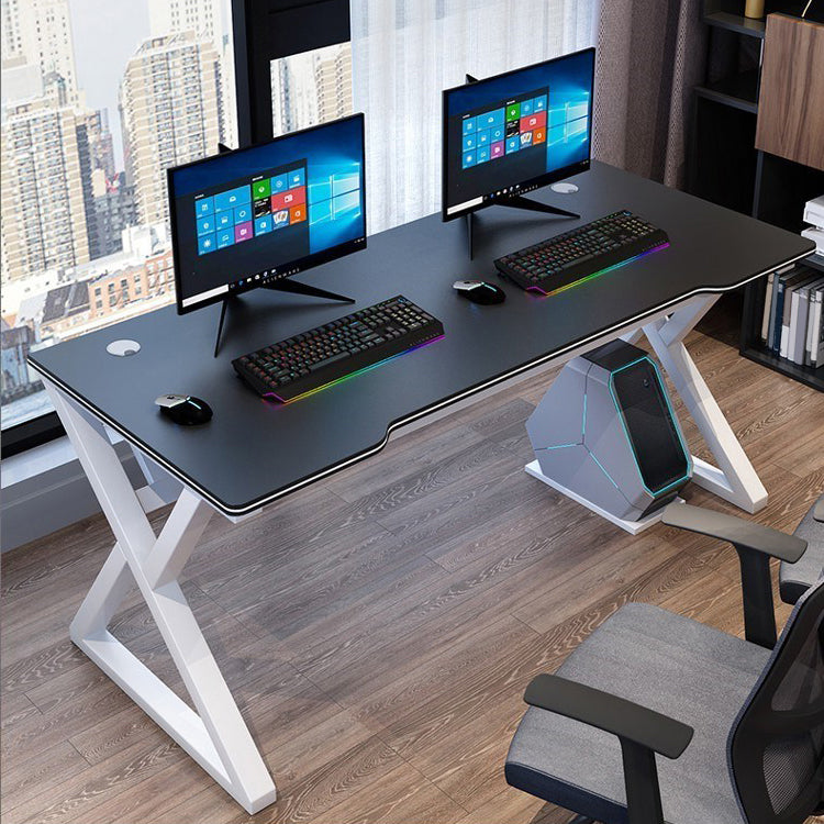 Manufactured Wood Top Computer Desk Industrial Steel Base Desk with Cable Management 63"L x 23.6"W x 29.5"H White Black Clearhalo 'furn' 'furn_office_desk' 'Furniture' 'Office Desks' 'Office Furniture' 'office_desk' 5591261