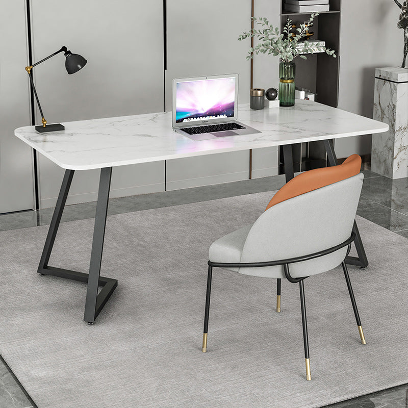 長方形の工業用ライティングデスク焼結ストーントップブラックベースデスク