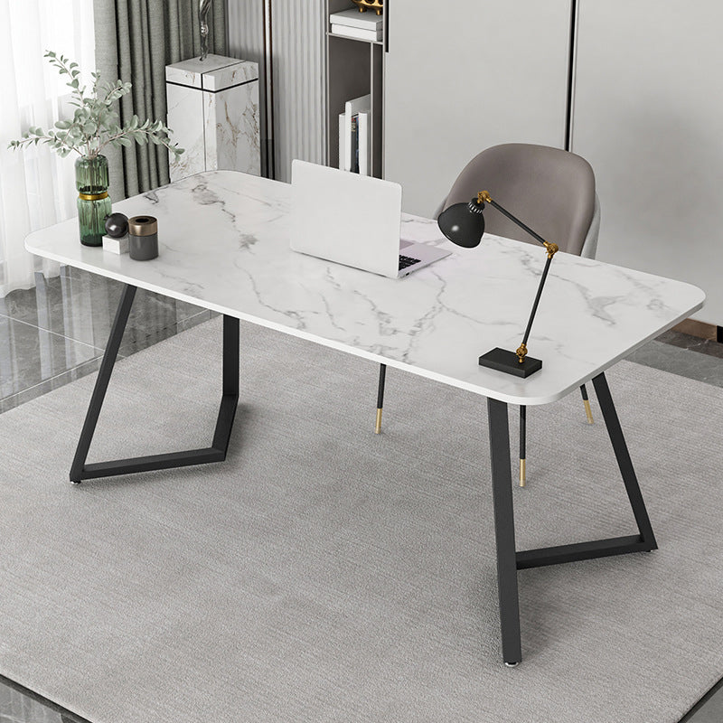 長方形の工業用ライティングデスク焼結ストーントップブラックベースデスク