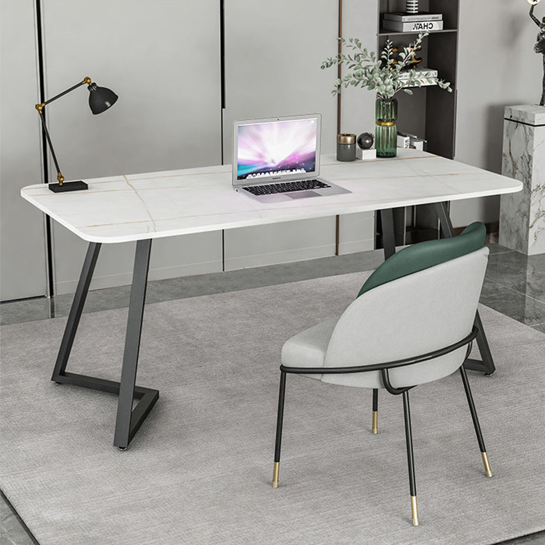 長方形の工業用ライティングデスク焼結ストーントップブラックベースデスク