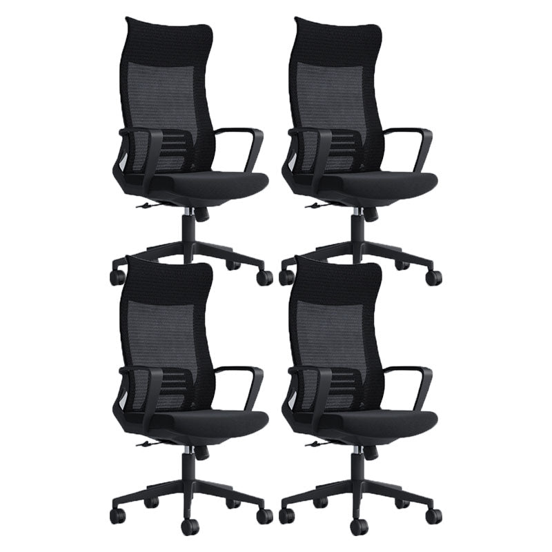 Black High Back Task Chair Nylon Frame Rotatable Mesh Office Chair 4 Piece Set Black Clearhalo 'furn' 'furn_office_chair' 'Furniture' 'Office Chairs' 'Office Furniture' 'office_chair' 5591819