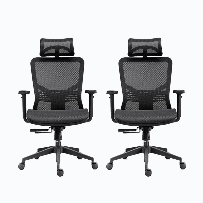 Chaise de bureau rotative en maille avec dossier haut noir, chaise de travail avec roulettes