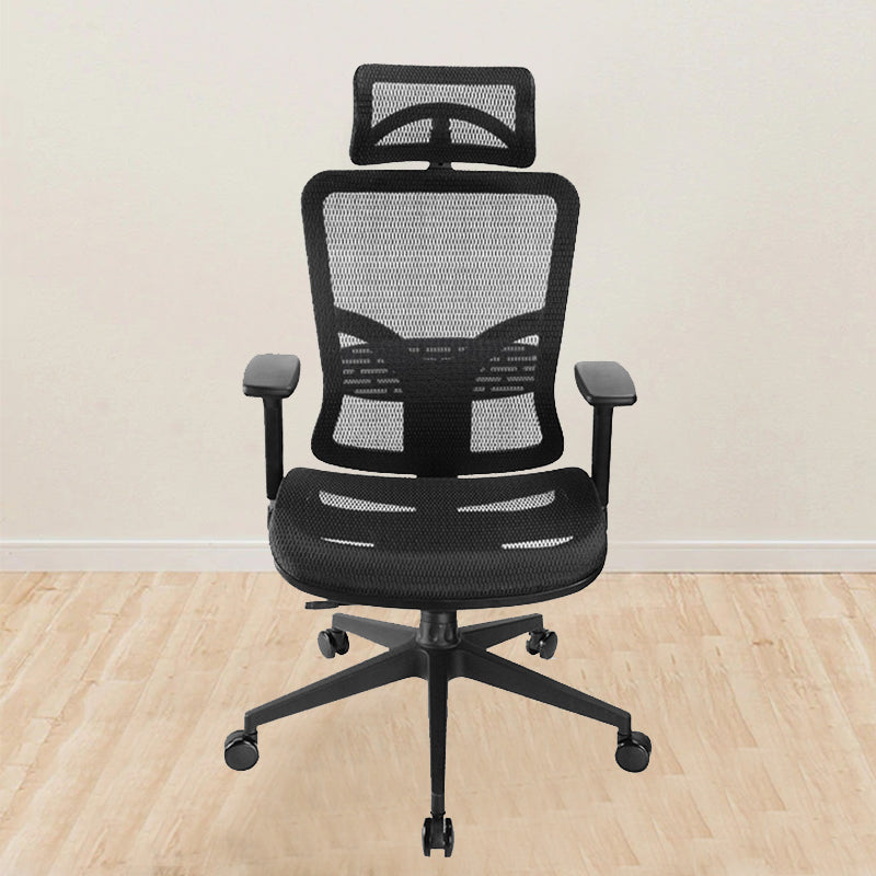 Chaise de bureau rotative en maille avec dossier haut noir, chaise de travail avec roulettes