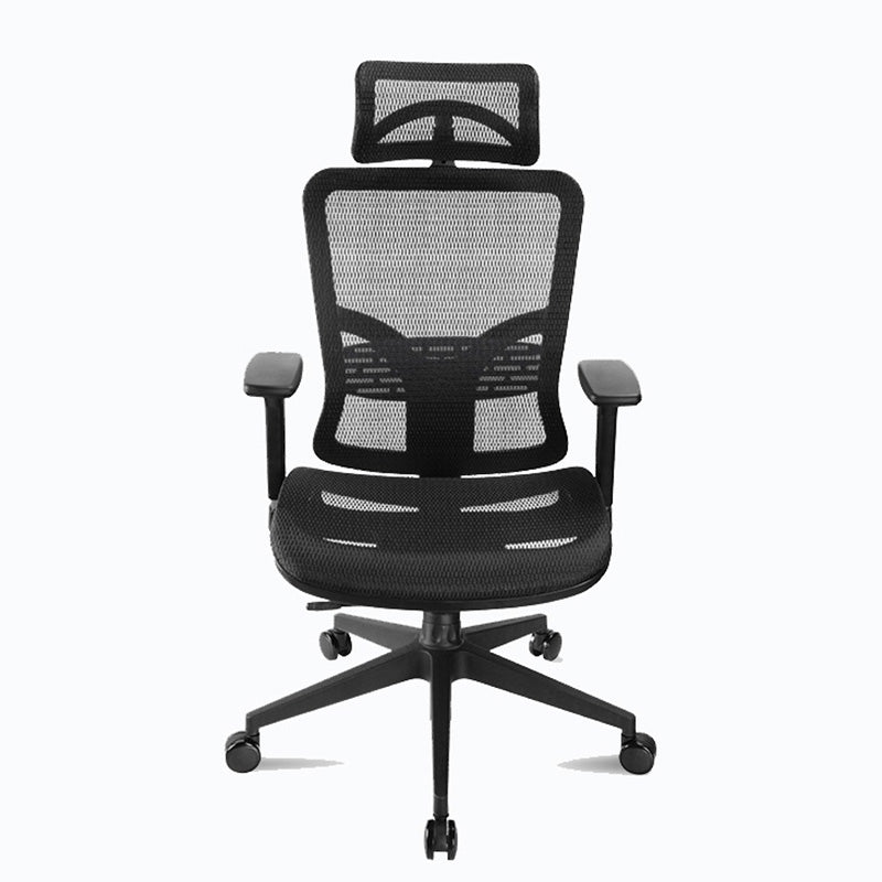 Chaise de bureau rotative en maille avec dossier haut noir, chaise de travail avec roulettes
