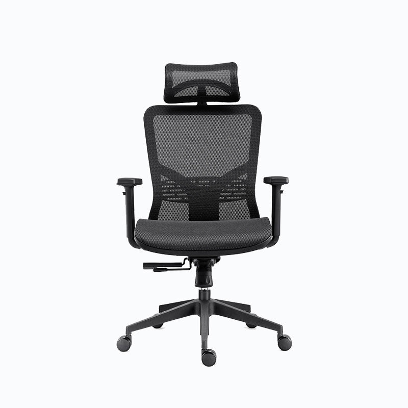 Chaise de bureau rotative en maille avec dossier haut noir, chaise de travail avec roulettes