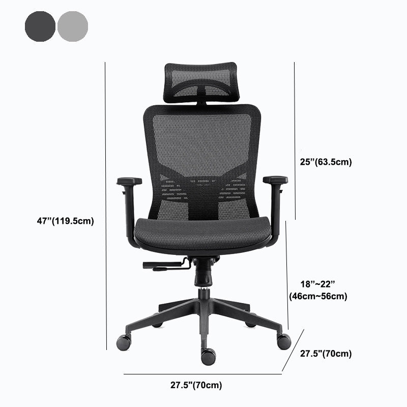 Chaise de bureau rotative en maille avec dossier haut noir, chaise de travail avec roulettes