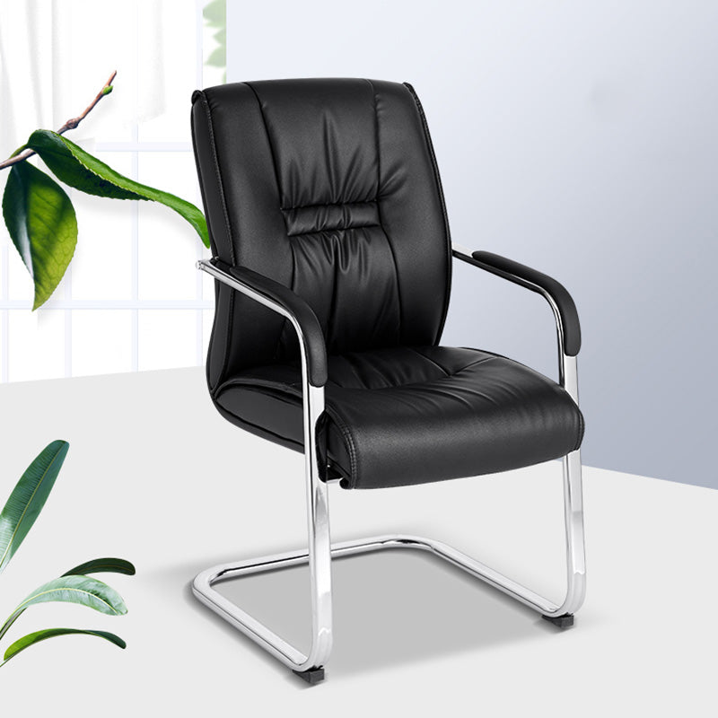 Mid Back Task Chair Black Leather Fixed Arm Office Chair with Steel Base Clearhalo 'furn' 'furn_office_chair' 'Furniture' 'Office Chairs' 'Office Furniture' 'office_chair' 5591921