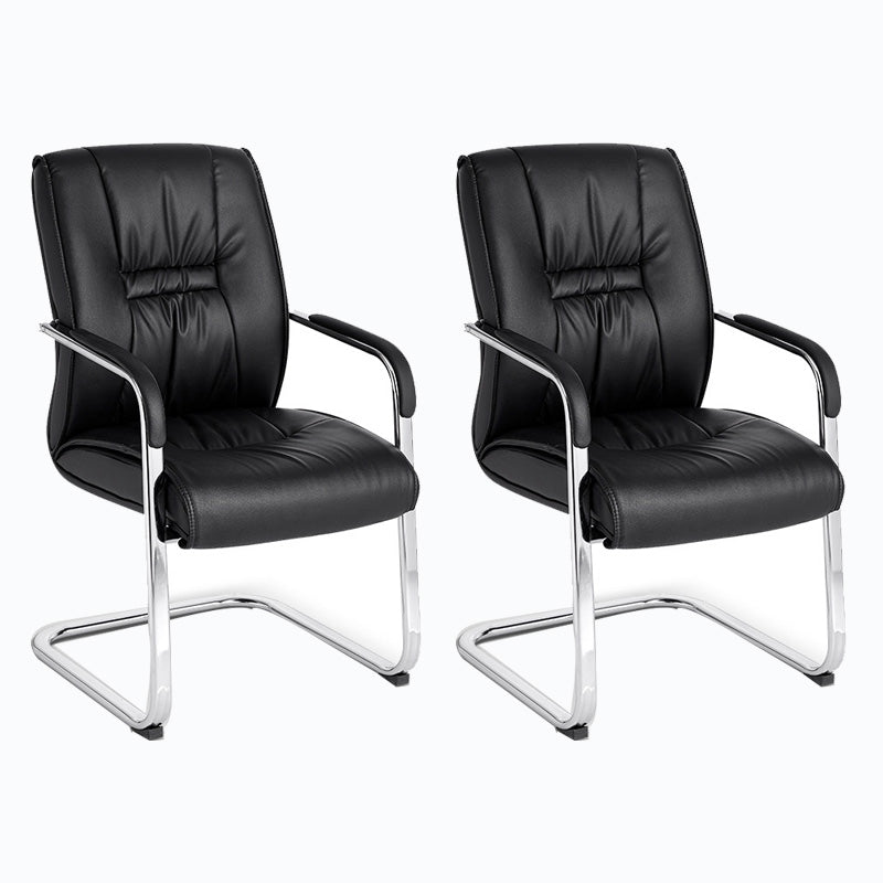 Mid Back Task Chair Black Leather Fixed Arm Office Chair with Steel Base 2 Piece Set Clearhalo 'furn' 'furn_office_chair' 'Furniture' 'Office Chairs' 'Office Furniture' 'office_chair' 5591922
