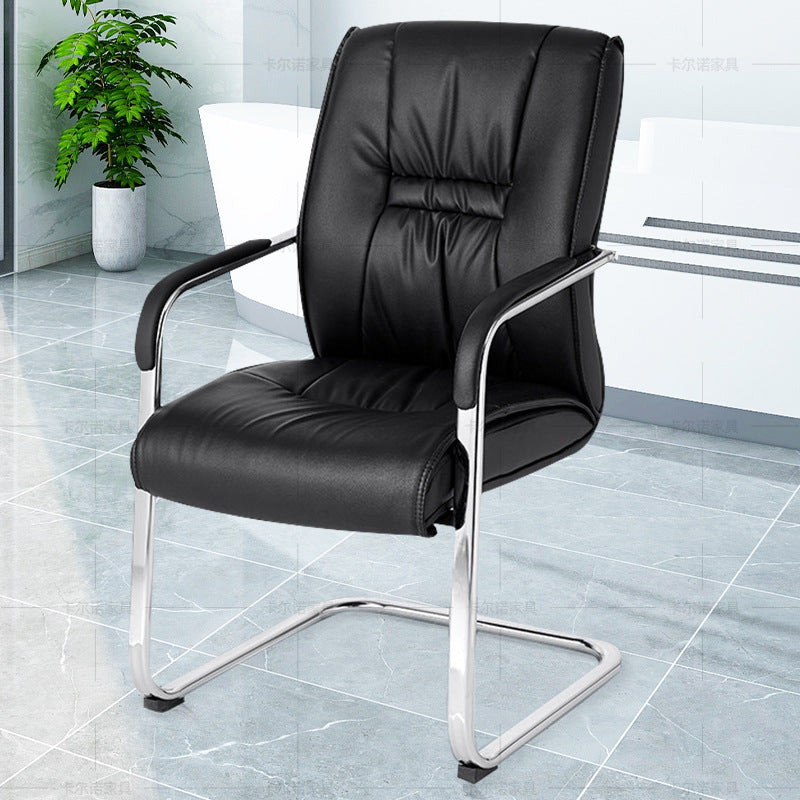 Mid Back Task Chair Black Leather Fixed Arm Office Chair with Steel Base Clearhalo 'furn' 'furn_office_chair' 'Furniture' 'Office Chairs' 'Office Furniture' 'office_chair' 5591925