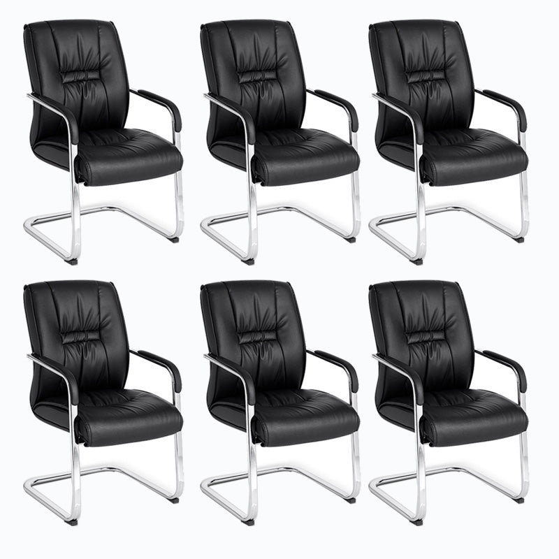 Mid Back Task Chair Black Leather Fixed Arm Office Chair with Steel Base 6 Piece Set Clearhalo 'furn' 'furn_office_chair' 'Furniture' 'Office Chairs' 'Office Furniture' 'office_chair' 5591926
