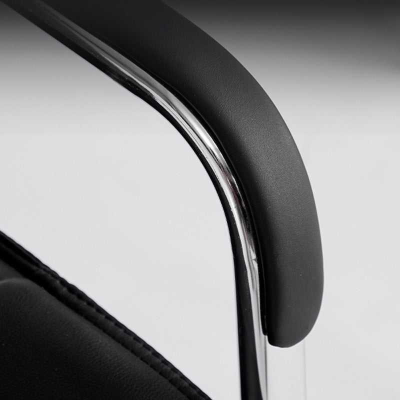 Mid Back Task Chair Black Leather Fixed Arm Office Chair with Steel Base Clearhalo 'furn' 'furn_office_chair' 'Furniture' 'Office Chairs' 'Office Furniture' 'office_chair' 5591927