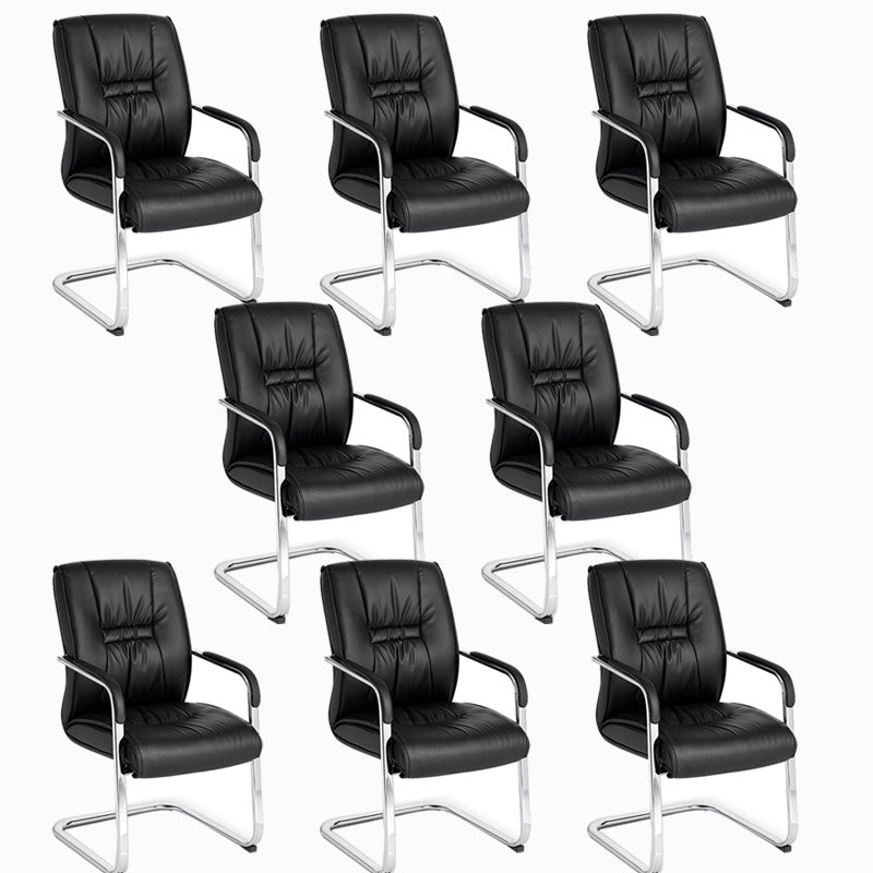 Mid Back Task Chair Black Leather Fixed Arm Office Chair with Steel Base 8 Piece Set Clearhalo 'furn' 'furn_office_chair' 'Furniture' 'Office Chairs' 'Office Furniture' 'office_chair' 5591928