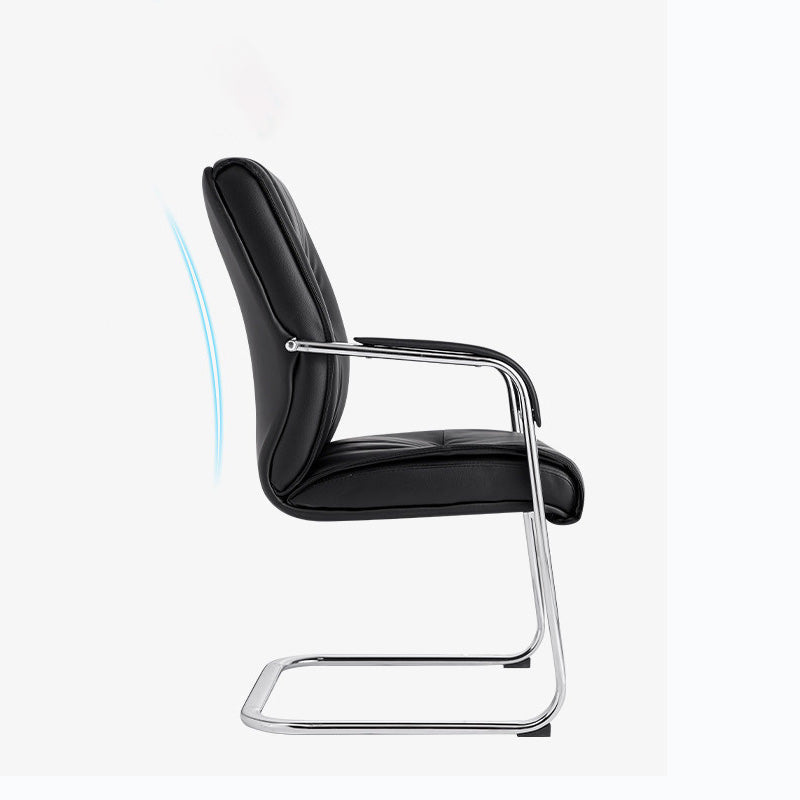 Mid Back Task Chair Black Leather Fixed Arm Office Chair with Steel Base Clearhalo 'furn' 'furn_office_chair' 'Furniture' 'Office Chairs' 'Office Furniture' 'office_chair' 5591930