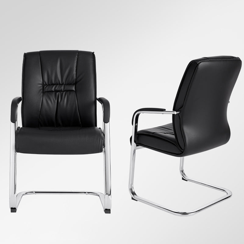 Mid Back Task Chair Black Leather Fixed Arm Office Chair with Steel Base Clearhalo 'furn' 'furn_office_chair' 'Furniture' 'Office Chairs' 'Office Furniture' 'office_chair' 5591932
