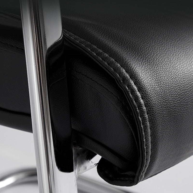 Mid Back Task Chair Black Leather Fixed Arm Office Chair with Steel Base Clearhalo 'furn' 'furn_office_chair' 'Furniture' 'Office Chairs' 'Office Furniture' 'office_chair' 5591934