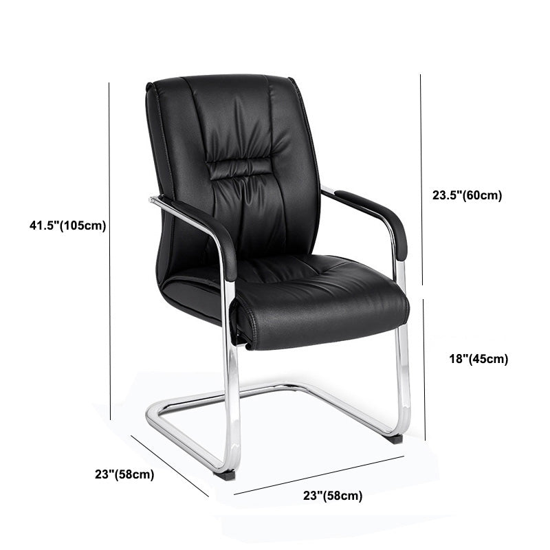 Mid Back Task Chair Black Leather Fixed Arm Office Chair with Steel Base Clearhalo 'furn' 'furn_office_chair' 'Furniture' 'Office Chairs' 'Office Furniture' 'office_chair' 5591935