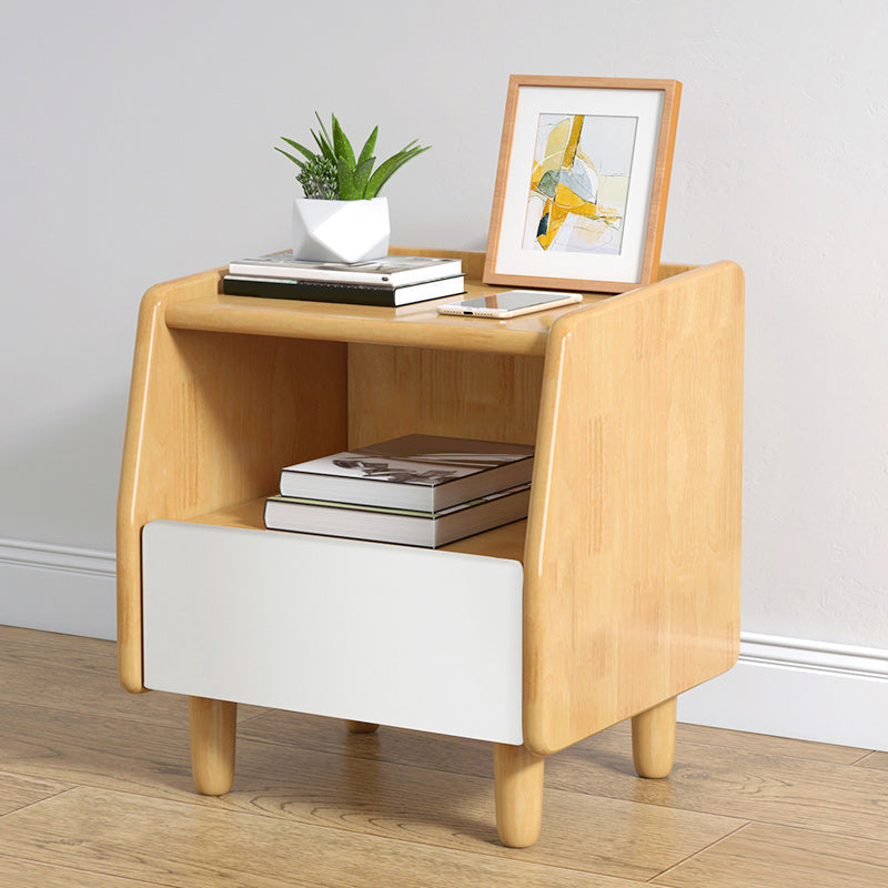 Solid Wood Night Table Modern 20 Inch H 1-Drawer Open Storage Nightstand with Legs Natural Wood White Clearhalo 'Bedroom Furniture' 'furn' 'furn_night_stand' 'Furniture' 'night_stand' 'Nightstands' 5592073