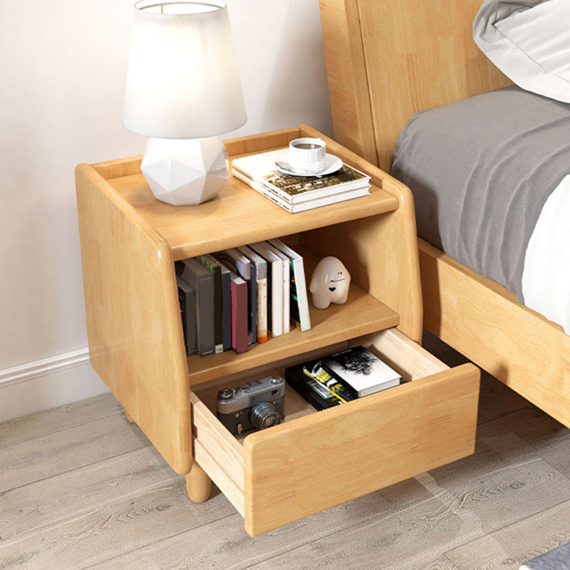 Solid Wood Night Table Modern 20 Inch H 1-Drawer Open Storage Nightstand with Legs Clearhalo 'Bedroom Furniture' 'furn' 'furn_night_stand' 'Furniture' 'night_stand' 'Nightstands' 5592075