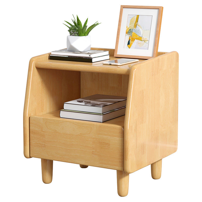 Solid Wood Night Table Modern 20 Inch H 1-Drawer Open Storage Nightstand with Legs Clearhalo 'Bedroom Furniture' 'furn' 'furn_night_stand' 'Furniture' 'night_stand' 'Nightstands' 5592076