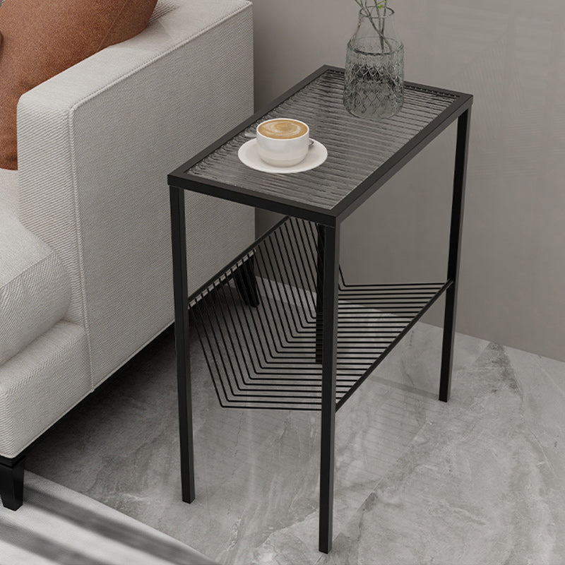 Modern Glass Top Night Table Open Storage 1-Shelf 23 Inch H Nightstand Black Clearhalo 'Bedroom Furniture' 'furn' 'furn_night_stand' 'Furniture' 'night_stand' 'Nightstands' 5592108