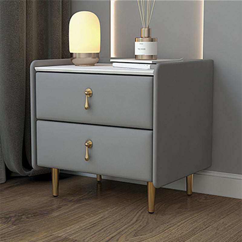 19 inch lang nachtkastje glamour 2-laden stenen top faux lederen nachttafel