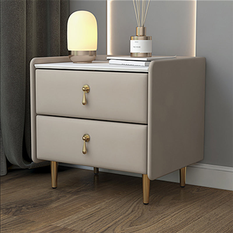 19 inch lang nachtkastje glamour 2-laden stenen top faux lederen nachttafel