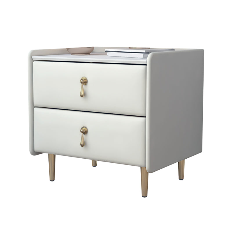 19 inch lang nachtkastje glamour 2-laden stenen top faux lederen nachttafel