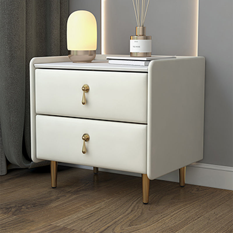 19 inch lang nachtkastje glamour 2-laden stenen top faux lederen nachttafel