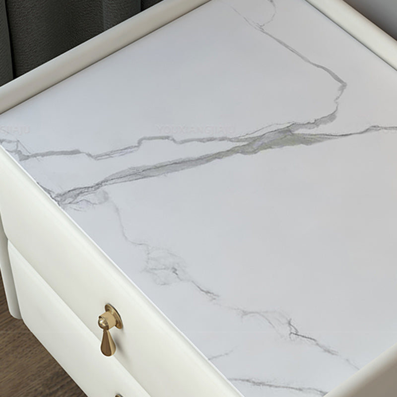 19 inch lang nachtkastje glamour 2-laden stenen top faux lederen nachttafel