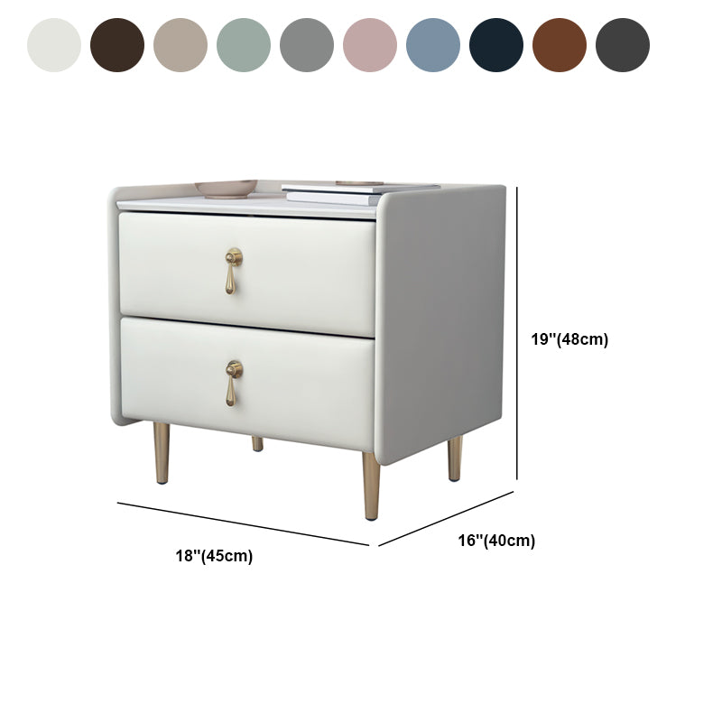 19 inch lang nachtkastje glamour 2-laden stenen top faux lederen nachttafel