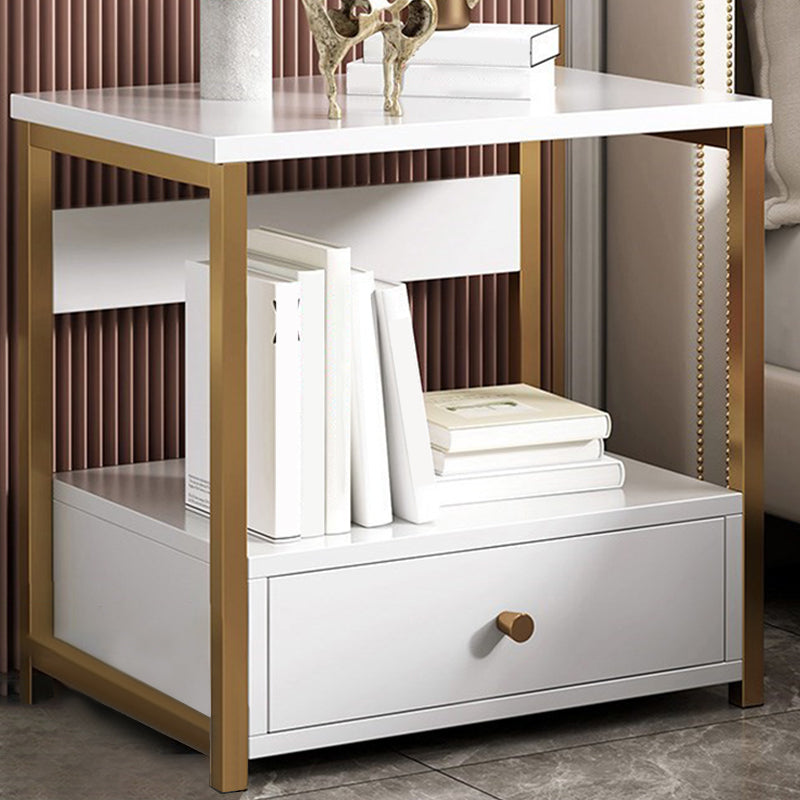 Modern Drawer Storage Nightstand 20 Inch H Imitation Wood Shelf Included Night Table White-Gold 1 Clearhalo 'Bedroom Furniture' 'furn' 'furn_night_stand' 'Furniture' 'night_stand' 'Nightstands' 5592195