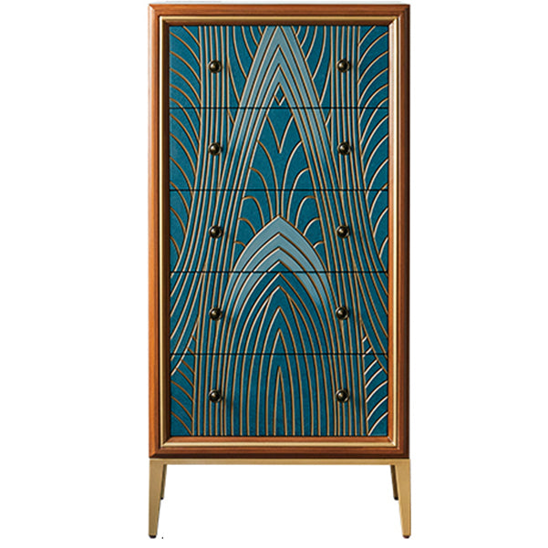 Boho houten bovenste kist met benen borst met laden voor slaapkamer