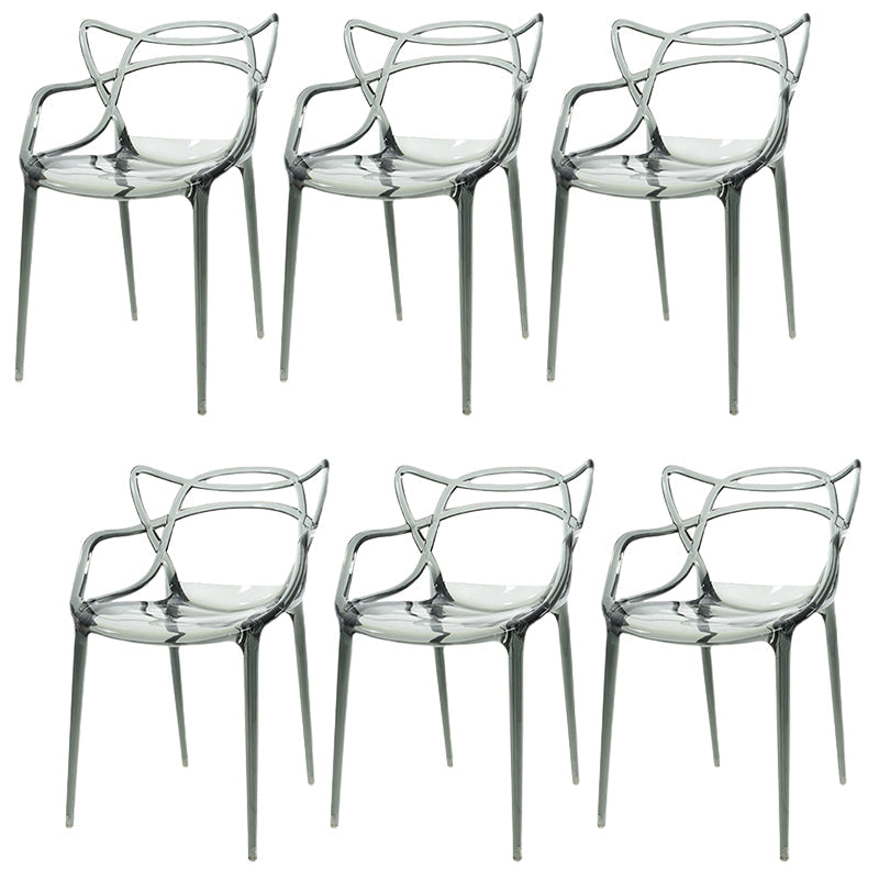 Scandinavian Arm Dining Chairs Plastic Low Back Dining Side Chair Clear 6 Piece Set Clearhalo 'Dining Chairs' 'Dining Tables & Seating' 'dining_chair' 'furn' 'furn_dining_chair' 'Furniture' 'Kitchen & Dining Furniture' 5592849