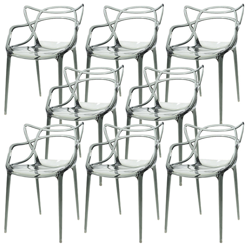 Scandinavian Arm Dining Chairs Plastic Low Back Dining Side Chair Clear 8 Piece Set Clearhalo 'Dining Chairs' 'Dining Tables & Seating' 'dining_chair' 'furn' 'furn_dining_chair' 'Furniture' 'Kitchen & Dining Furniture' 5592850