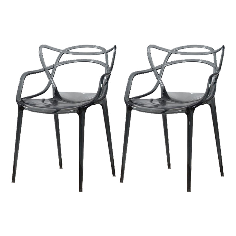 Scandinavian Arm Dining Chairs Plastic Low Back Dining Side Chair Clear-Grey 2 Piece Set Clearhalo 'Dining Chairs' 'Dining Tables & Seating' 'dining_chair' 'furn' 'furn_dining_chair' 'Furniture' 'Kitchen & Dining Furniture' 5592852